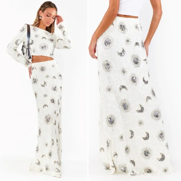 Show Me Your Mumu RSVP Skirt in White Celestial Sequins Allover Embellished XL - Picture 6 of 13